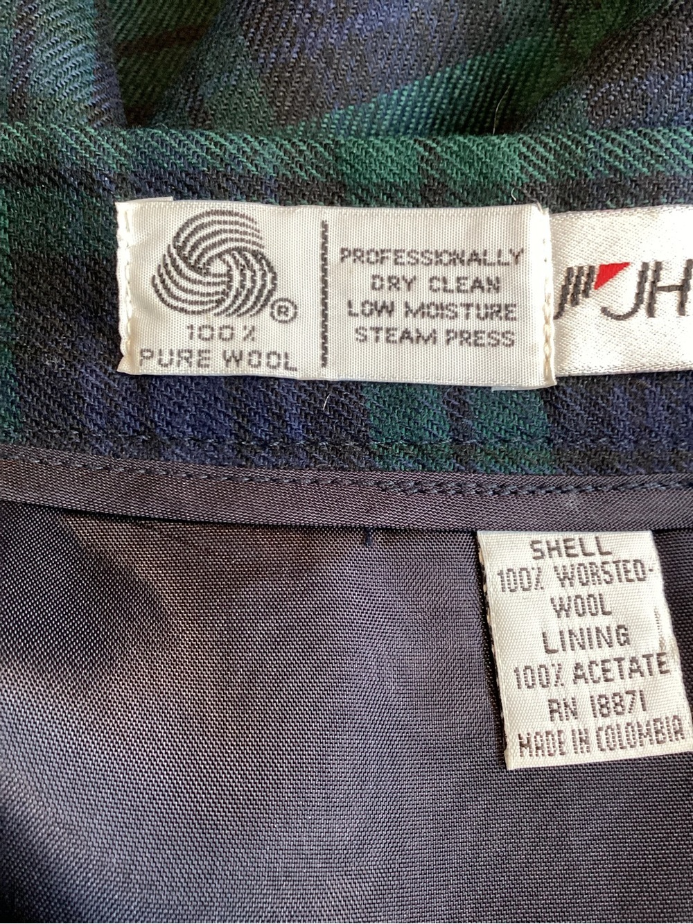 JH Collectibles Wool Green & Navy Plaid Fringe Wrap Midi Skirt - Picture 6 of 10